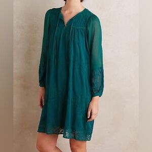 NWT Anthropologie Teal Long Sleeve Dress